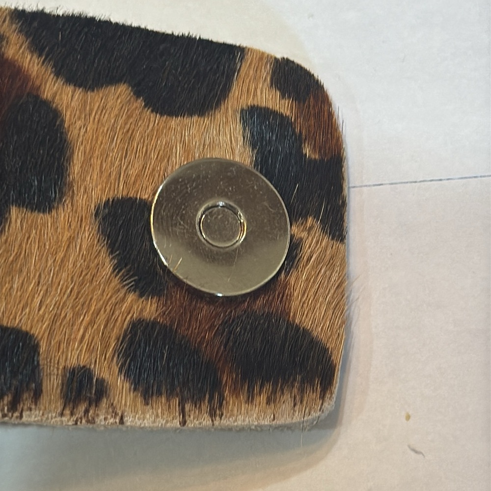 Amethyst Stone Dyed Calf Hair Leather Leopard Print Metal Shell Bracelet - Picture 8 of 9